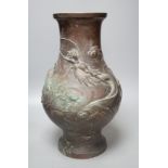 A large 19th century Japanese bronze dragon designed vase,40cms high.