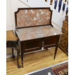 An Edwardian mahogany marble topped washstand, width 91cm, depth 51cm, height 122cm