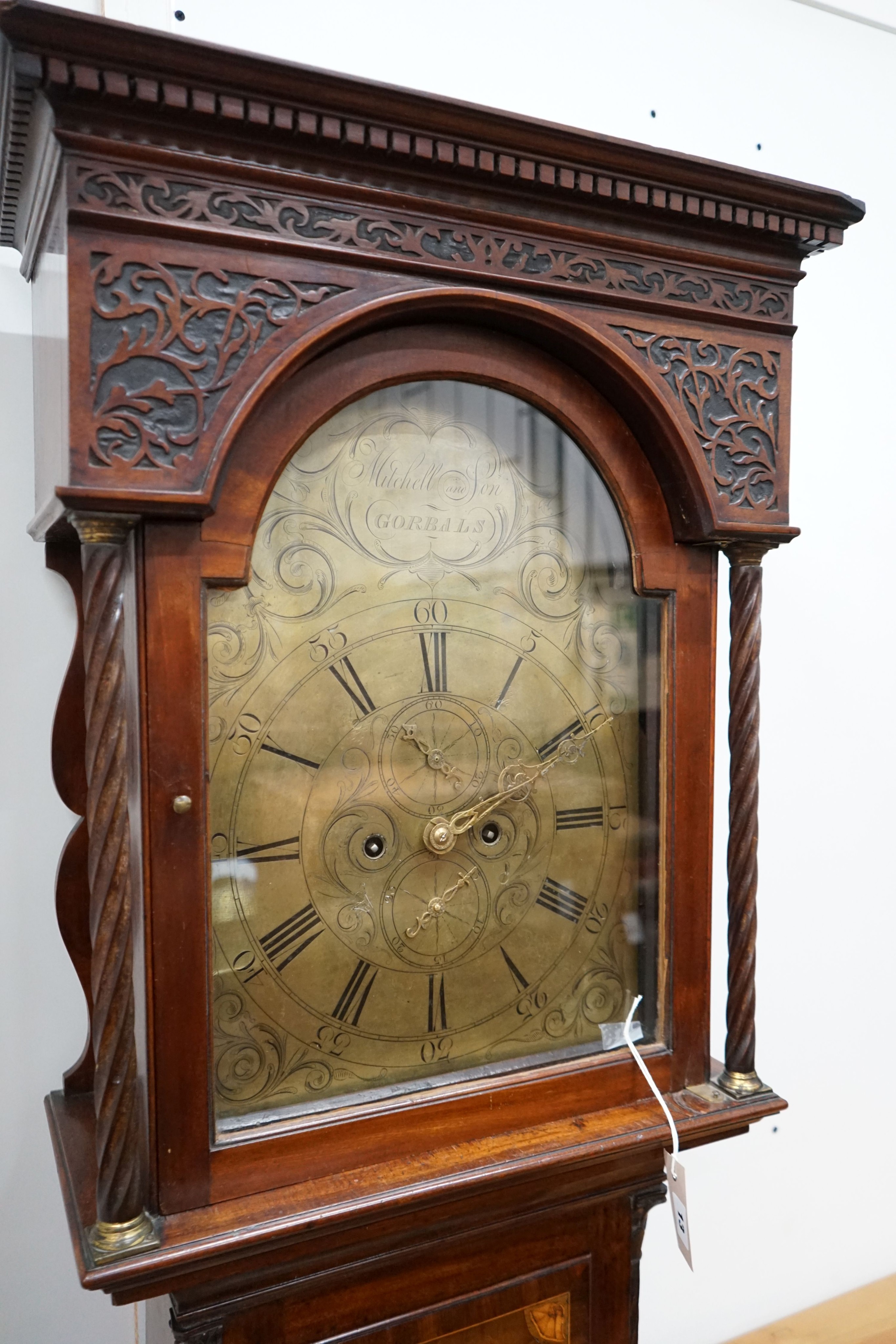 A George III inlaid mahogany 8 day longcase clock, marked Mitchell & Son, Gorbals, with key, - Image 2 of 5