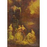 Adolphe Monticelli (1824-1886), Women in parkland, signed, 26 x 18cm