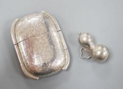 A late 19th century Japanese white metal two cased inro, 83mm and a similar single cased gourd