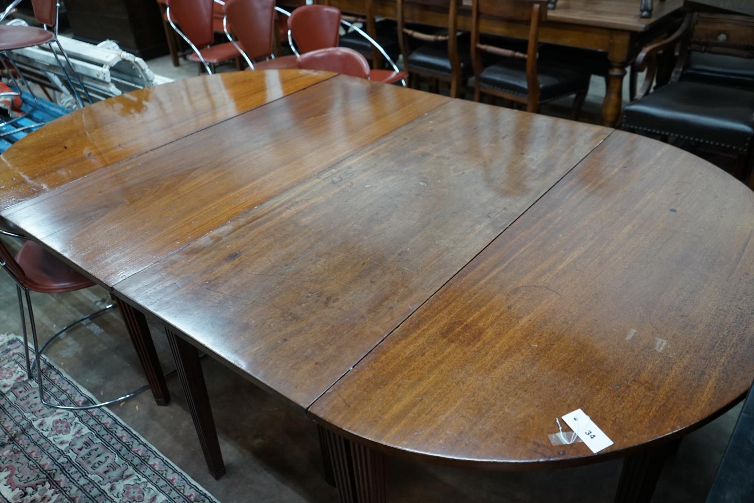 A George III mahogany D end extending dining table, extended 221cm width 132cm height 72cm - Image 2 of 3