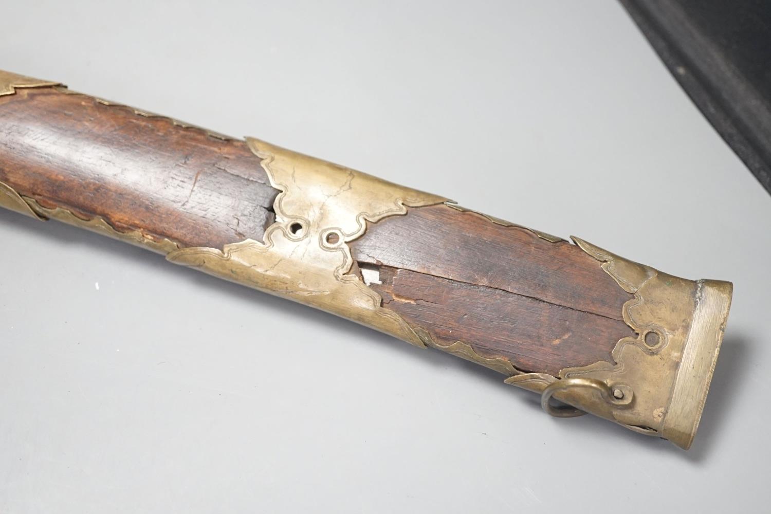 An Ottoman Empire brass-mounted percussion rifle with dual-action concealed barrel sword blade, - Image 2 of 6