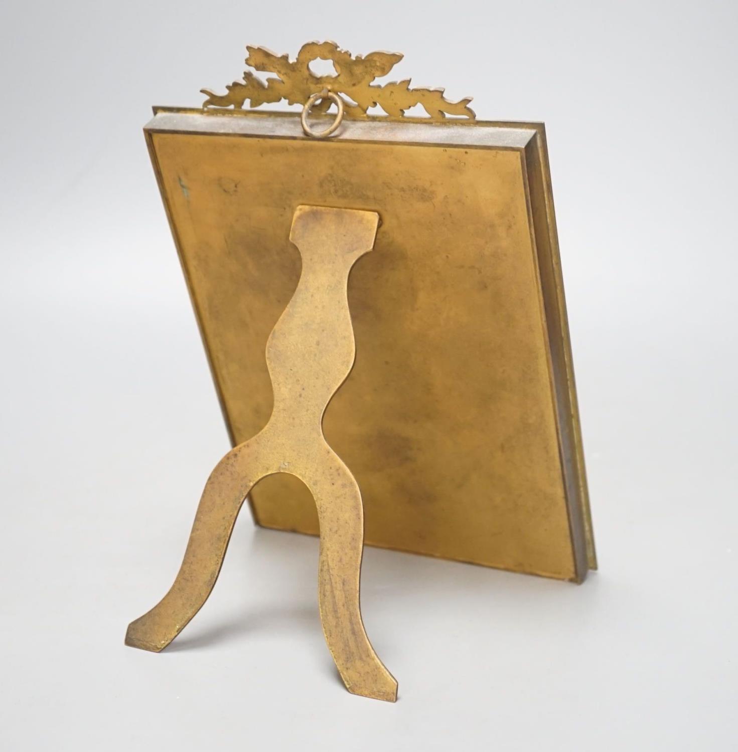 A late 19th century Dresden porcelain and ormolu mounted easel frame, height 23cm - Image 3 of 4
