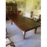 A Hamilton and Tucker mahogany three-quarter size snooker dining table, the table top with five