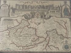 John Speed, coloured engraving, Map of Barkshire Described, 39 x 52cm