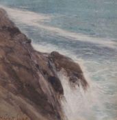 William Cubitt Cooke (1866-1951), watercolour, 'Cliffs and Sea, Cornwall', signed, 16 x 15cm