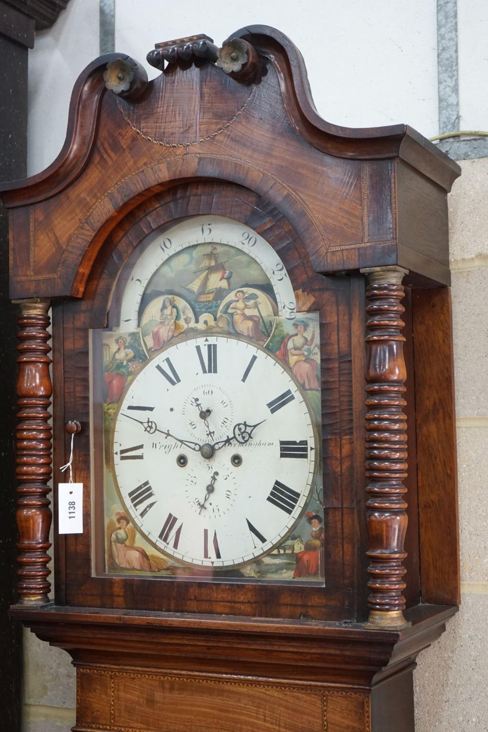 An early 19th century mahogany eight day longcase clock marked Wright, Birmingham, height 236cm