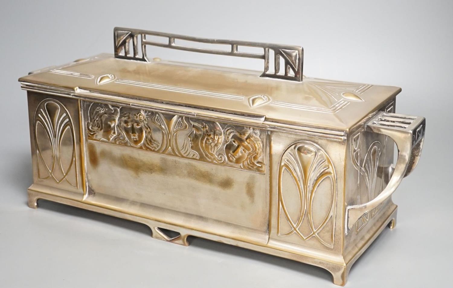 A large WMF Jugendstil plated two handled casket- 42 cms wide. - Image 3 of 4