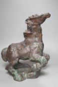 A large abstract bronzed pottery model of a horse horse,38 cms high.