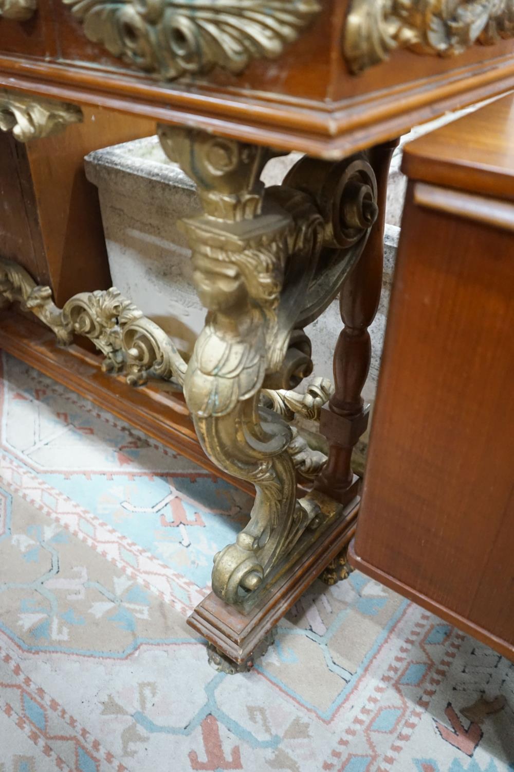 An 18th century style parcel gilt mahogany console table, width 136cm, depth 36cm, height 91cm - Image 3 of 3