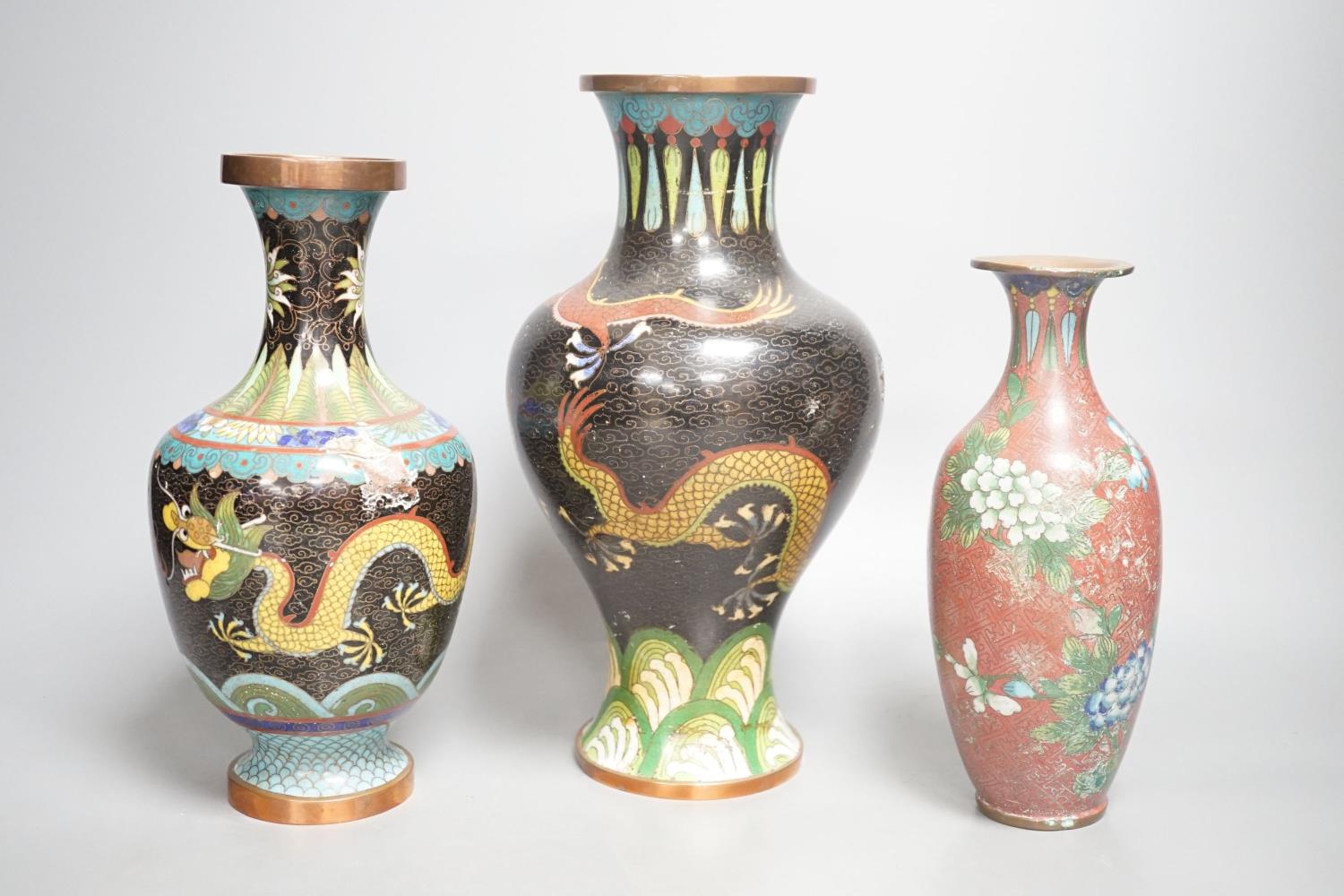Three Chinese cloisonné enamel vases and a tantric figure of Buddha, tallest 26cm - Image 5 of 6