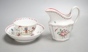 A New Hall teabowl and saucer painted with oriental children with either a pinwheel or a parasol