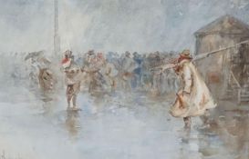 Lance Thackeray (1869-1916), watercolour, Fisherfolk on the wharf, signed and dated '98, 23 x 35cm