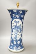 A large Chinese blue and white vase, early 20th century, converted to a lamp base, 46cm