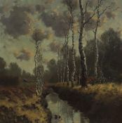 Schaette, oil on board, Birch trees in a winter landscape, signed, 78 x 78cm
