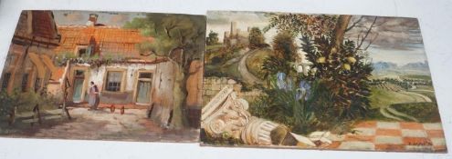 M. Dadwell, oil on board, 'Hattem, Holland', 24 x 30cm, and another unframed oil signed Bagnoli,