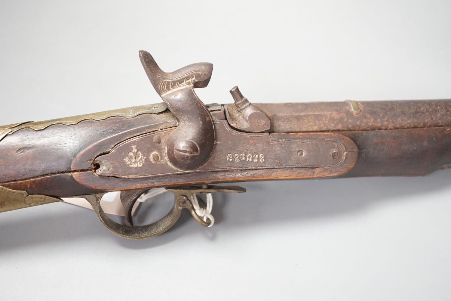 An Ottoman Empire brass-mounted percussion rifle with dual-action concealed barrel sword blade, - Image 3 of 6