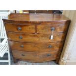 A Regency mahogany bow front chest, width 106cm, depth 53cm, height 104cm