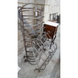 Three vintage wrought iron scrolling balcony railings, largest width 145cm, height 70cm