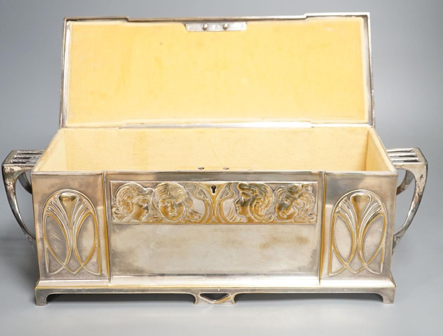A large WMF Jugendstil plated two handled casket- 42 cms wide. - Image 4 of 4