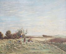 Gilbert Cole, oil on canvas, Children picking spindleberries, signed and dated 1946, 50 x 60cm