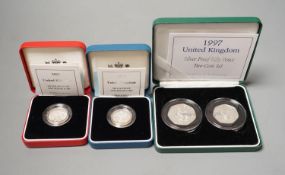 Eight cased Royal Mint proof silver £1 coins for 1997, 2001, 2 x 2002, 2003, 2004 and 2008 & 2009,