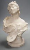 Auguste Moreau (1834-1917) marble bust of a lady, retailers mark for Atelier Merlini, signed35 cms