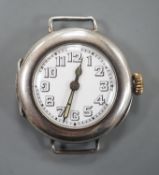 A lady's George V silver manual wind Rolex wrist watch, with Arabic dial, no strap, hallmarked for