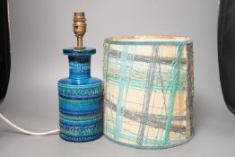 A 1960's Italian Bitossi pottery lamp and shade,lamp base 21 cms high.