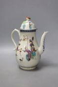 A Worcester coffee pot and cover painted with oriental figures in various pursuits circa 1772,24cm