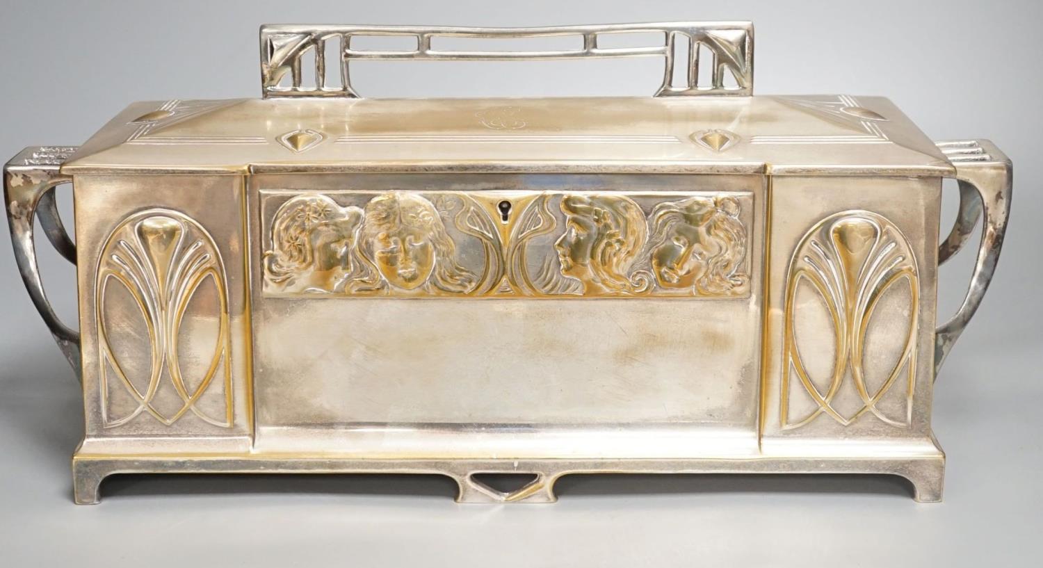 A large WMF Jugendstil plated two handled casket- 42 cms wide. - Image 2 of 4