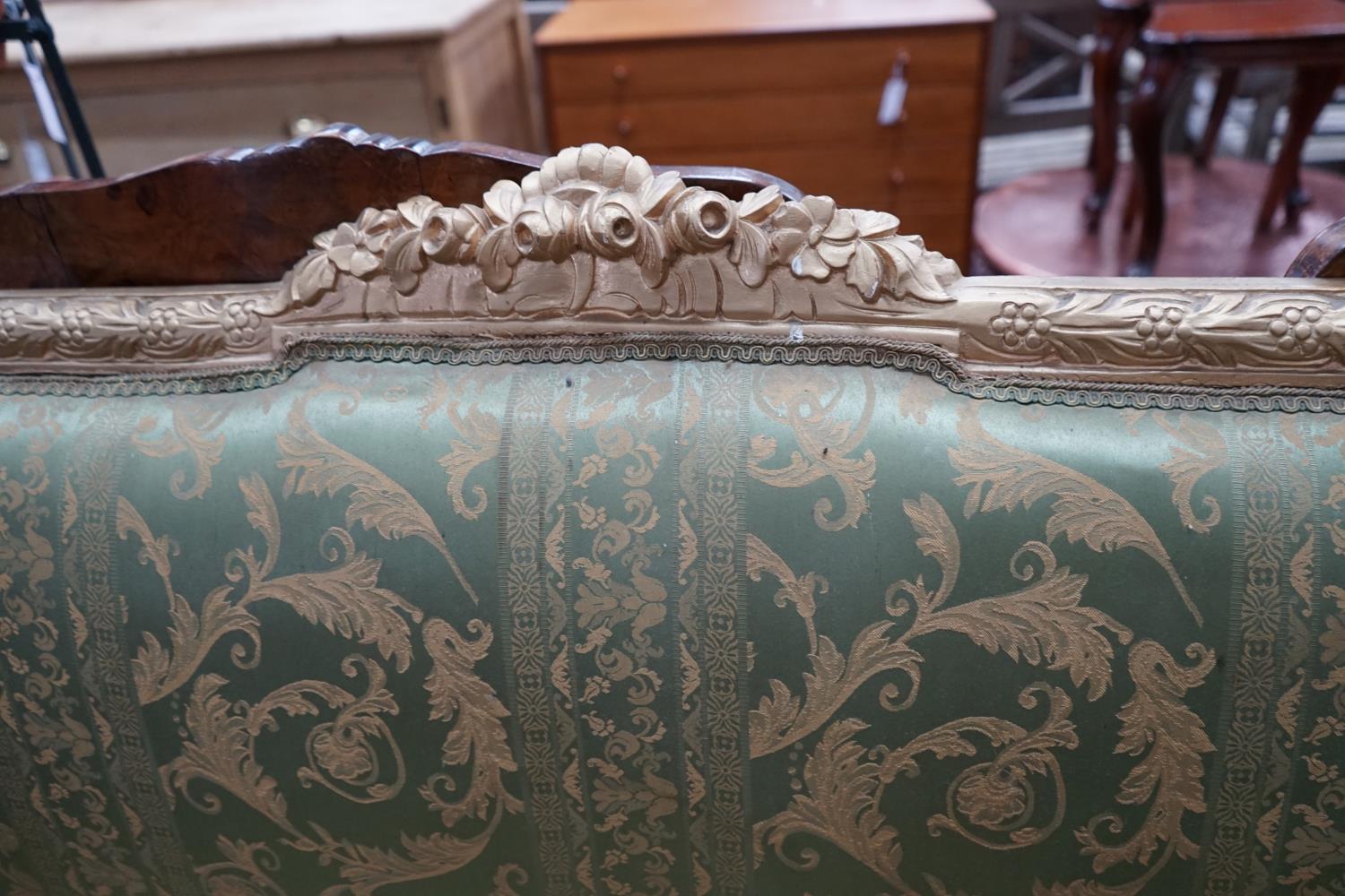 A late 19th century French carved giltwood settee, width 178cm depth 56cm height 114cm - Image 3 of 4