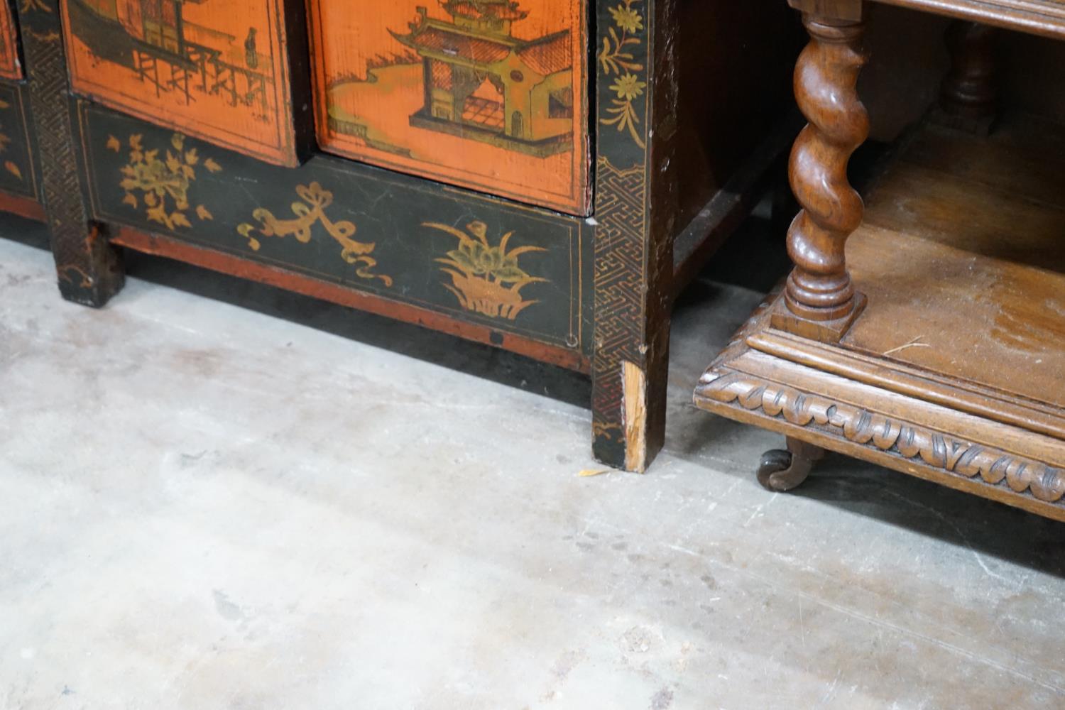A Chinese lacquered low cabinet, width 112cm depth 41cm height 75cm - Image 2 of 3