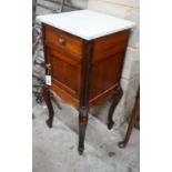 A 19th century French mahogany marble top bedside cabinet, width 39cm, depth 40cm, height 87cm