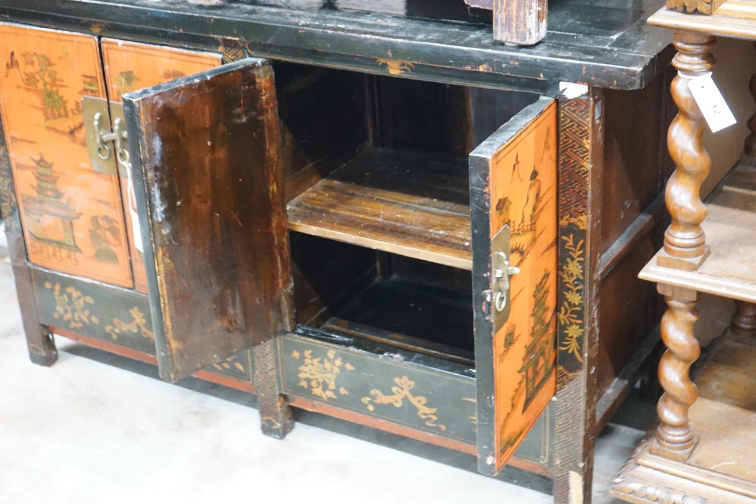 A Chinese lacquered low cabinet, width 112cm depth 41cm height 75cm - Image 3 of 3