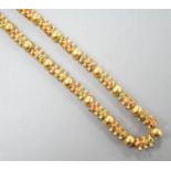 A modern Thai yellow metal and multi gem set necklace, 70cm, gross weight 55.1 grams.