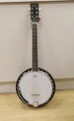 An Ashbury banjo - U.S.A. Weatherking with soft padded case,Banjo 86.5 cms high