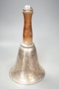 A Dunhill style novelty silver-plated cocktail shaker modelled as a hand bell, 27cm