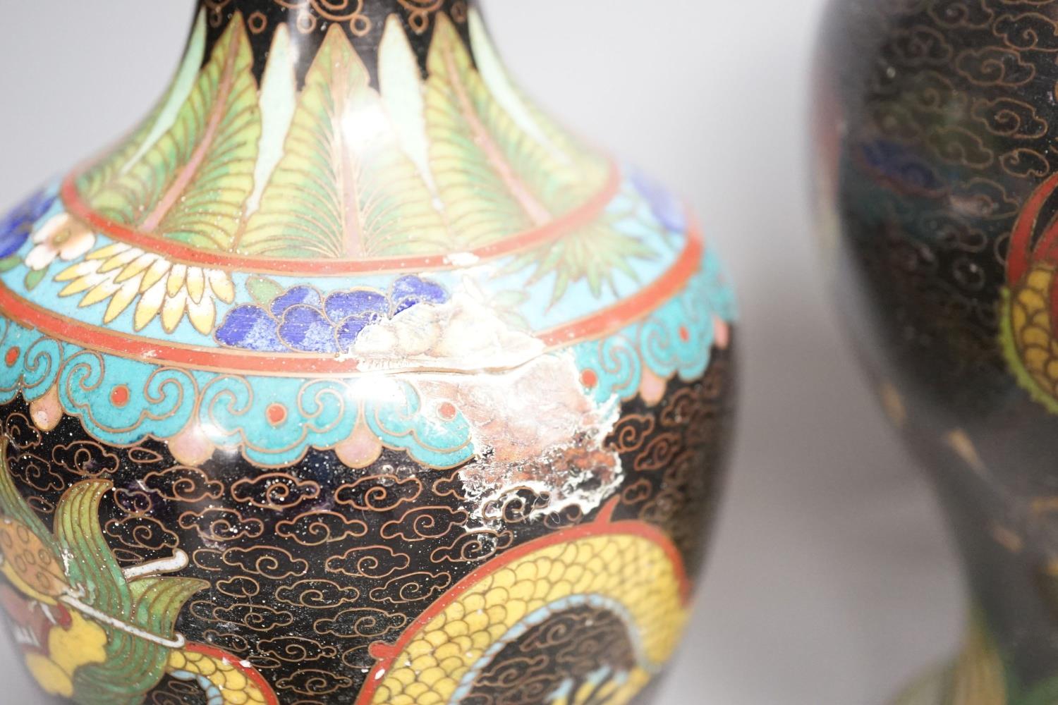 Three Chinese cloisonné enamel vases and a tantric figure of Buddha, tallest 26cm - Image 6 of 6