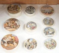 Ten Victorian pot lids including six bear's grease,largest 10.5 cms diameter.