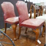 A pair of George II style walnut and red leather side chairs, width 54cm, depth 50cm, height 92cm