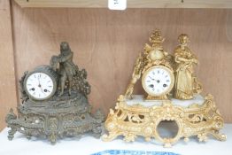 Two French spelter mantel clocks