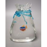 A signed Scagnetti Aldo ‘fish in a bag’ lampwork glass paperweight - 17cm tall