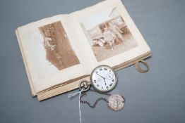 A WWI Ambulance and Balloon Brigade photograph album, pocket watch, coin, etc.
