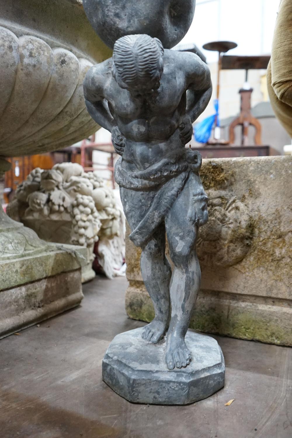 A small weathered lead garden ornament of Atlas, height 74cm - Image 2 of 3