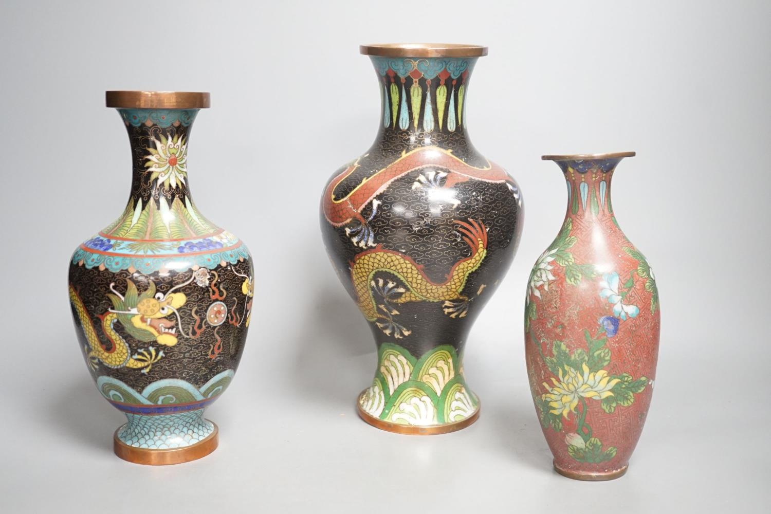Three Chinese cloisonné enamel vases and a tantric figure of Buddha, tallest 26cm - Image 4 of 6