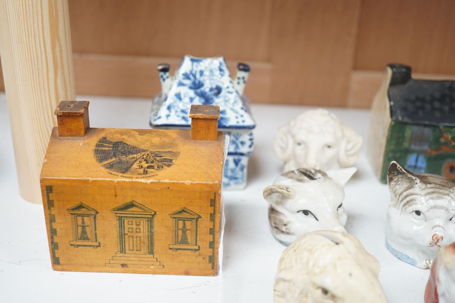 A 19th century Mauchline ware money box, together with fifteen other 19th century ceramic money - Image 2 of 12