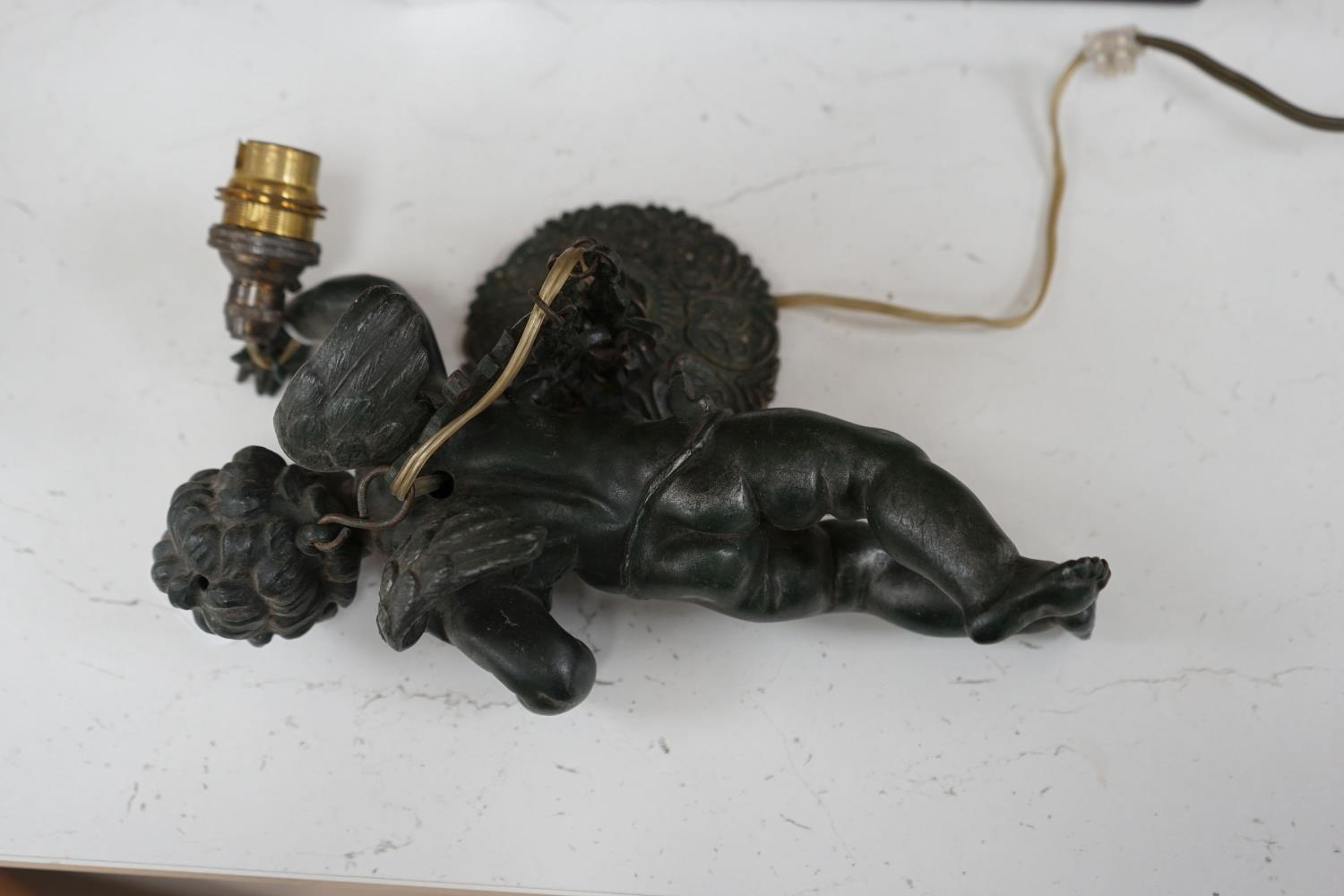 A bronzed spelter putti hanging light - Image 3 of 3