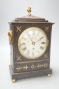 A Regency ebonised and brass inlaid bracket clock, by Rossiter, Bridgwater, 32cm